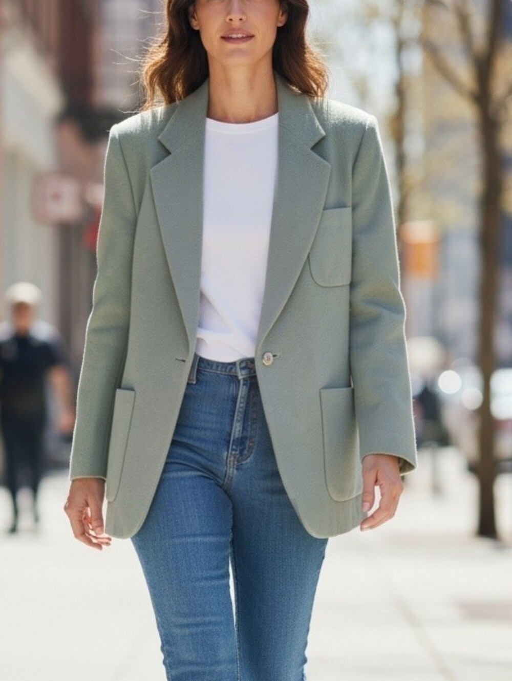 Chamonix Sage Green Women's Single-Button Blazer Wool Cashmere Blend
